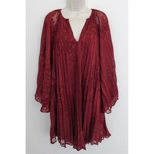 Anthropologie Mini Dress Medium Red Burgundy Pleated Kimono Sleeves Toulon
